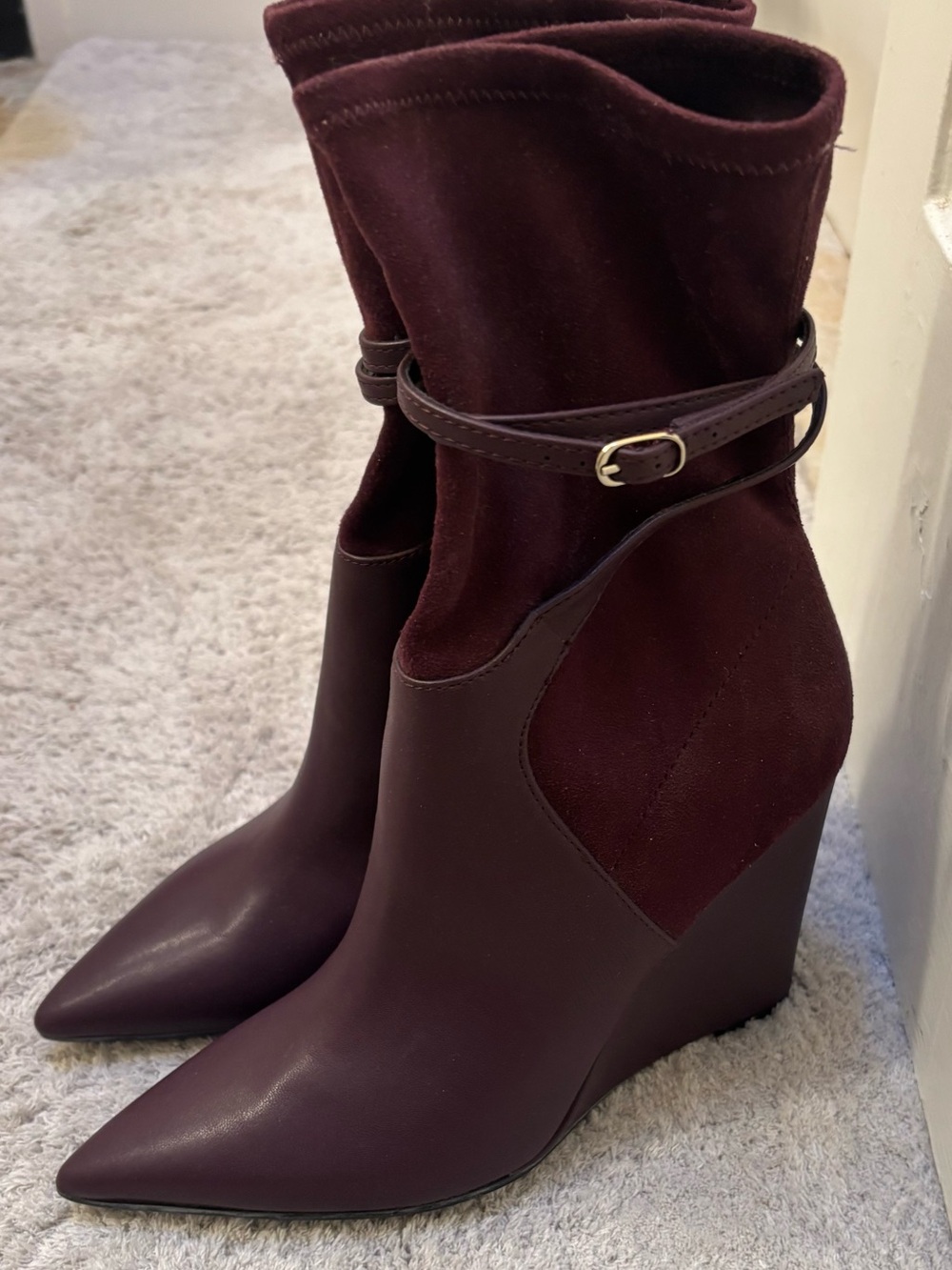 Aldo Wine Burgundy Pointed-Toe Wedge Ankle Boots